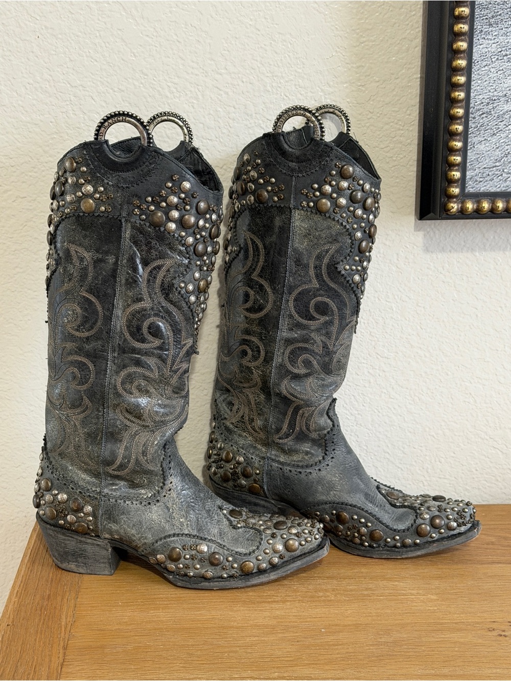 Double D Ranch Leather Western Boots Rivet Size 7
